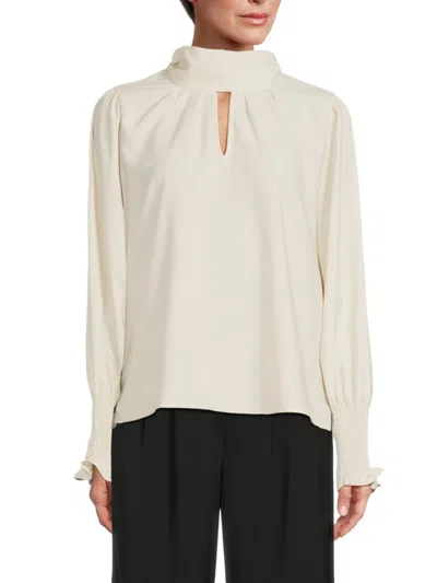 French Connection Women's Highneck Keyhole Crepe Top In Classic Cream