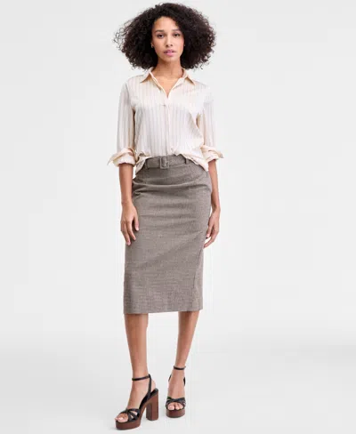 French Connection Women's Houndstooth Belted Midi Skirt In Gray