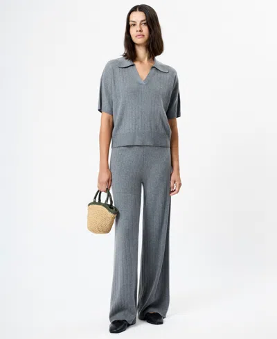 French Connection Javier Knit V Neck Short Sleeve Top In Gray