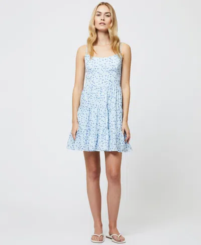 French Connection Women's Kiva Floral Crepe Tiered Mini Dress In Icy Blue Multi