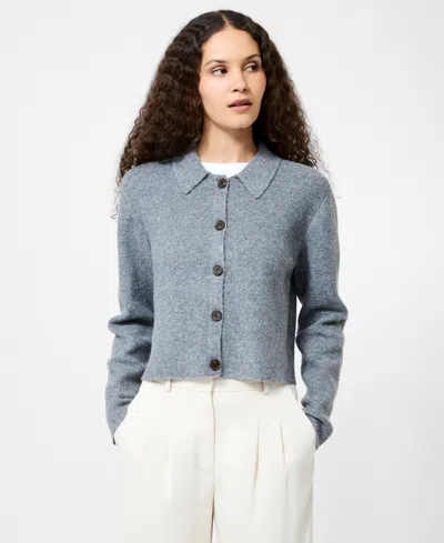 French Connection Ellie Collared Crop Cardigan In Gray