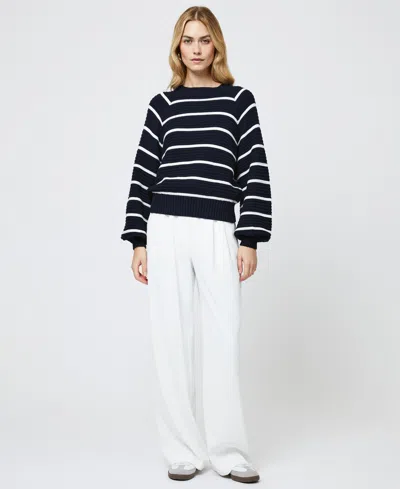 French Connection Women's Lily Mozart Cotton Striped Sweater In Navy,summer White