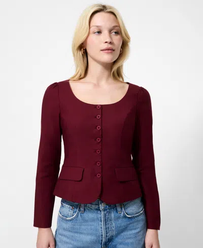 French Connection Women's Long Sleeve Poplin Top In Burgundy