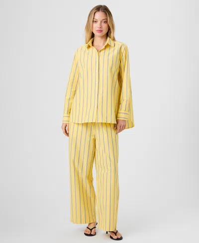 French Connection Women's Long-sleeve Button-front Stripe Shirt In Yellow