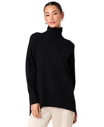 French Connection Women's Long-sleeve Turtleneck Side-slit Sweater In Black