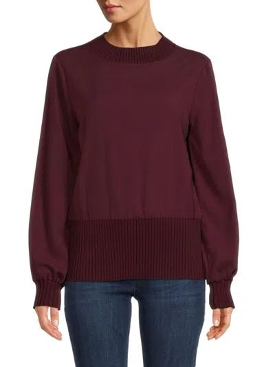 French Connection Women's Mahi Ribbed Trim Lightweight Sweater In Evening Wine