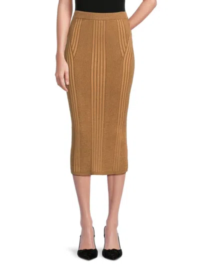 French Connection Women's Mari Ribbed Pencil Midi Skirt In Tobacco Brown