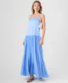 French Connection Marina Mixed Media Drop Waist Maxi Dress In Blue