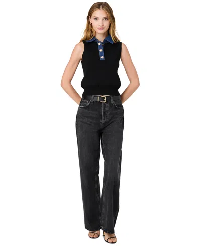 French Connection Women's Maxine Knit Denim Collar Sleeveless Sweater In Black And Denim