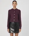French Connection Metallic Cotton Blend Cardigan In Burgundy Red,gold Lurex