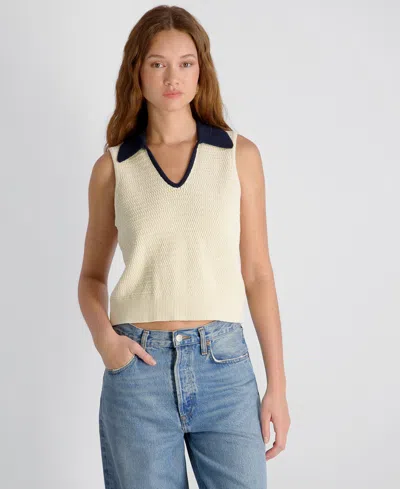 French Connection Mozart Contrast Detail Sleeveless Cotton Sweater In Neutral