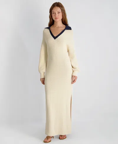French Connection Women's Mozart Contrast Texture Knit V-neck Maxi Dress In Neutral