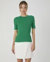 French Connection Mozza Short Sleeve Cotton Rib Sweater In Green,summer White