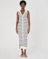 French Connection Women's Nadina Striped Sleeveless Rib-knit Dress In Summer White,washed Ink