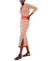 French Connection Nesta Stripe Open Stitch Cotton Sweater Skirt In Rosewood,cream