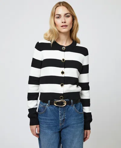 French Connection Women's Nyrobi Striped Cardigan In Black,porcelain Cream