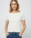 French Connection Pointelle Cotton Blend Cardigan In Cream