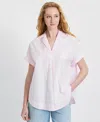 French Connection Poplin Collar Short Sleeve Pullover Top In Pink