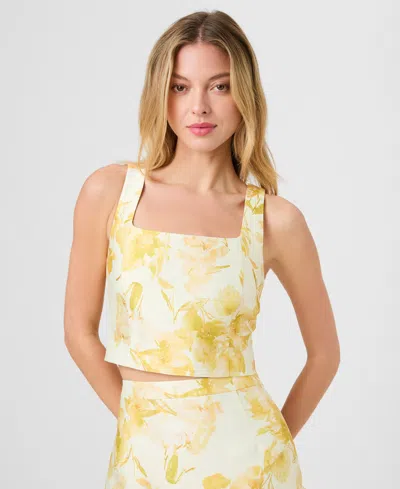 French Connection Structured Taffeta Sophie Fleur Cropped Top In Yellow