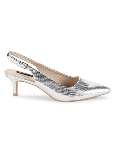 French Connection Women's Quinn Metallic Embossed Snakeskin Slingback Pumps In Silver