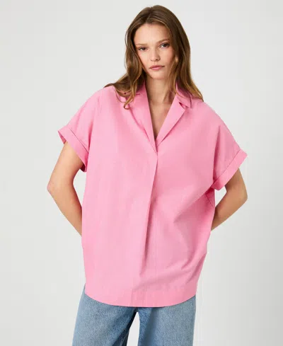 French Connection Women's Rhodes Poplin Ticking Striped Popover V-neck Shirt In Pink