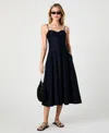 French Connection Pleated Stretch Cotton Sateen Midi Dress In Blue