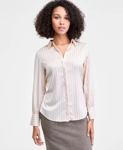 French Connection Women's Satin Pinstripe Top In White