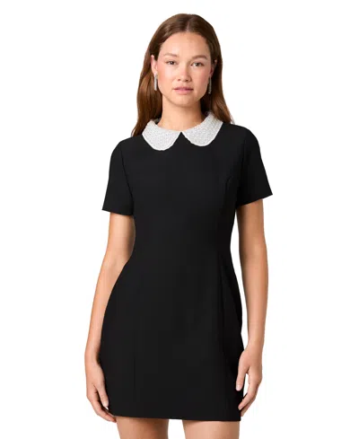 French Connection Women's Shelby Twill Embellished-collar Short-sleeve Mini Dress In Black