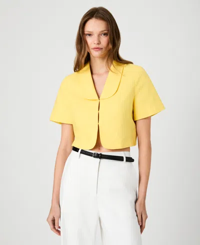 French Connection Theo Oversize Peter Pan Collar Crop Top In Yellow