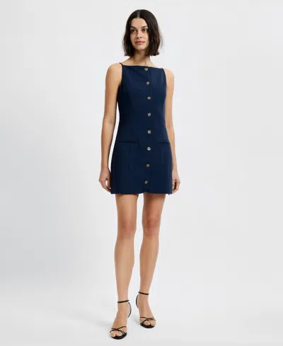 French Connection Women's Sleeveless Button-down Mini Dress In Blue