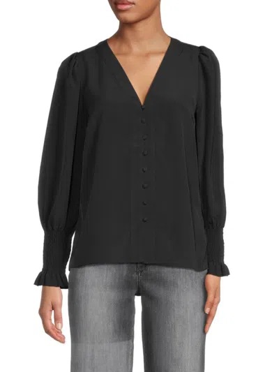 French Connection Women's Solid Button Front Top In Black