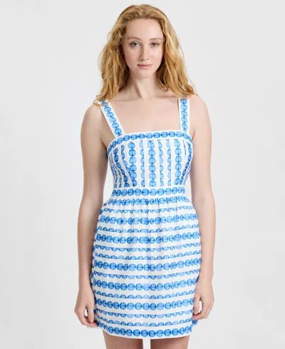 French Connection Dot Print Structured Taffeta Minidress In Blue