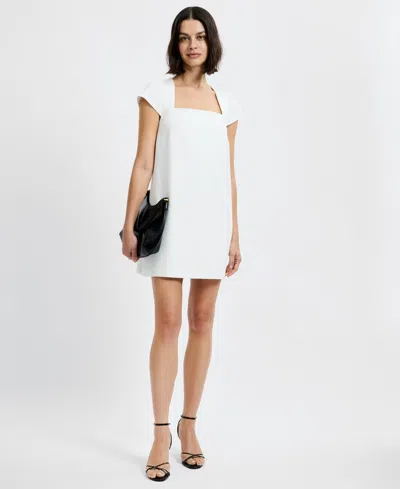 French Connection Women's Square Neck Whisper Cap Sleeve Shift Mini Dress In White
