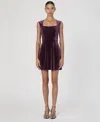 French Connection Square Neck Stretch Velvet Minidress In Burgundy Red