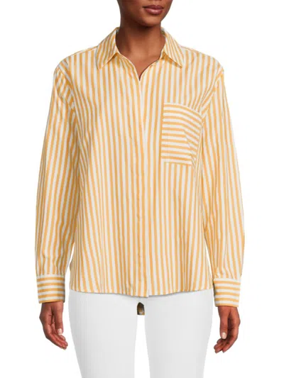 French Connection Women's Stripe Button Down Shirt In Yellow