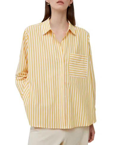 French Connection Women's Striped Point Collar Long Sleeve Top In Banana