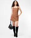 French Connection Structured Tweed Square Neck Minidress In Brown