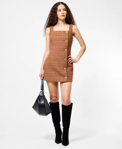 French Connection Women's Structured Tweed Square Neck Mini Dress In Brown