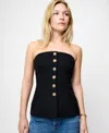 French Connection Structured Tweed Strapless Button Top In Black