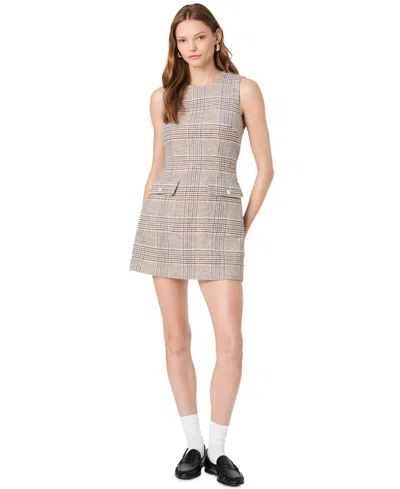 French Connection Women's Sutton Plaid Jewel Neck Sleeveless Mini Dress In Ash Gray Multi