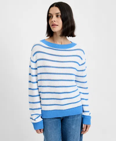 French Connection Teddy Knit Open Stripe Boat Neck Sweater In Multi