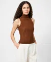 French Connection Padma Fine Knit Turtleneck Tank Top In Brown