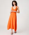 French Connection V Neck Knit Fit And Flare Midi Dress In Orange