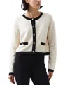 French Connection Vhari Contrast Trim Cardigan In Classic Cream