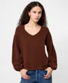 French Connection Vhari Knit V Neck Pullover Sweater In Brown