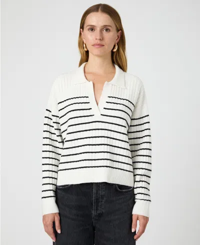 FRENCH CONNECTION WOMEN'S VHARI STRIPED COLLARED LONG SLEEVE SWEATER