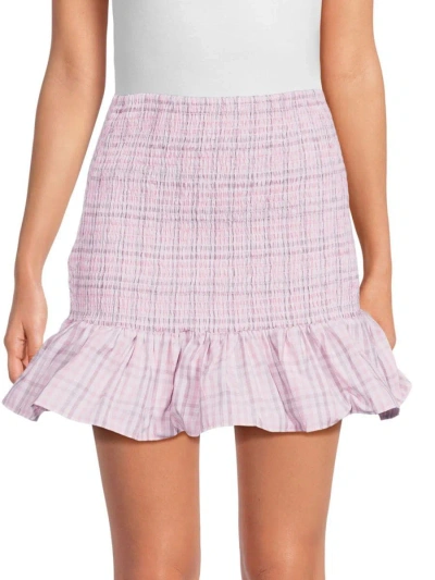 French Connection Women's Yaki Checked Smocked Mini Skirt In Soft Pink
