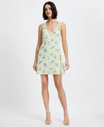 French Connection Women's Yellow Floral V-neck Sleeveless Mini Dress In White