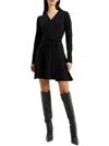 French Connection Long Sleeve Faux Wrap Sweater Dress In Black