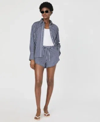 French Connection Womens Alexis Cotton Angled Yoke Shirt Alexis Cotton Drawstring Shorts In Marine,white